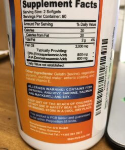 Dr. Tobias Omega 3 Fish Oil, 800 mg EPA 600 mg DHA Omega 3 Supplement for Heart, Brain & Immune Support, Absorbable Triple Strength Fish Oil Supplements - 2000 mg Per Serving, 180 Softgels 90 Servings 38 71x5OYjDkQL