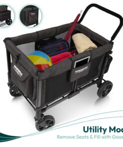 WONDERFOLD W4 Original Quad Stroller Wagon Featuring 4 High Face-to-Face Seats with 5-Point Harnesses, Easy Access Front Zipper Door, and Removable UV-Protection Canopy, Black W4_Original 33 71x5SMDD1L