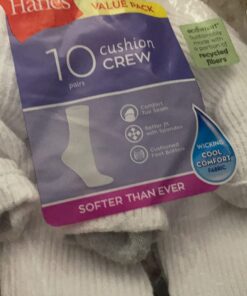 Hanes Women's Value, Crew Soft Moisture-Wicking Socks, Available in 10 and 14-Packs White - 10 Pack 5-9 36 71x6M0j4a0L