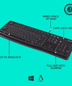 Logitech K120 Wired Keyboard for Windows, Plug and Play, Full-Size, Spill-Resistant, Curved Space Bar, Compatible with PC, Laptop - Black 24 71x6zILjBbL