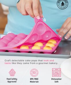 APRON HEROES- Complete Cake Pop Maker Kit, Nonstick, Silicone, Cake Pop Maker, Cake Pop Kit, with, Cake Pop Stand Holder, Cake Pop Molds, 120 Lollipop Sticks, Melting Pot, Decorating Pen, & Twist Ties BAKEWARE SET: Round Pops 36 71x7sU6ZBPL