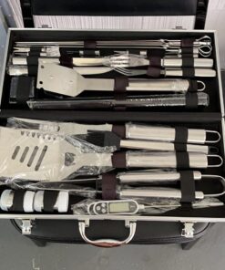 ROMANTICIST 28pc BBQ Accessories Set with Thermometer - The Very Best Grill Gift on Birthday Wedding - Heavy Duty Stainless Steel Grill Set in Case for Outdoor Cooking Camping Grilling Smoking 28PCS SILVER 43 71x8ILbmRaL