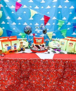 Fun Express Red Bandana Print Plastic Table Skirt - Party Supplies - 1 Piece 16 71x8KzKFmoL