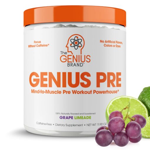 Genius Pre Workout Powder, Grape Limeade - All-Natural Nootropic Pre-workout & Caffeine-Free Nitric Oxide Booster Supplement with Beta Alanine & Alpha GPC - No Artificial Flavors, Sweeteners, or Dyes