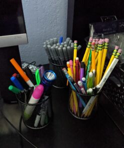 MaxGear Pen Holder for Desk, 3 Pack Pencil Holder, Non-Slip EVA Pad, Premium Mesh Metal Pen Holder, Desk Accessories & Workspace Organizers for Home, School & Office, Black, 3.7’’ Tall Mesh Black- 3.7" Tall 36 71x97Pgt4CL