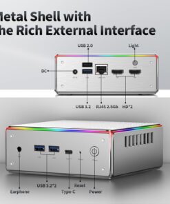 PELADN HA-4 Mini Gaming PC, AMD Ryzen 7 Mini PC Ryzen 7 7735HS Processor(8C/16T,Up to 4.75Hz), DDR5-4800 32GB RAM 512GB PCIe4.0 SSD. Triple 4K@60Hz Output, 2.5Gbps LAN/Wi-Fi6/BT5.2, USB-C & RGB. 20 71x9AxIZIAL