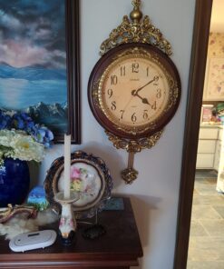 Elegant, Traditional, Decorative, Hand Painted Modern Grandfather Wall Clock W/Swinging Pendulum for New Room or Office. Color Brown & Bronze. Large. 24 Inch. 17 71x9snTkfL