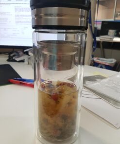 Sun's Tea 18oz Wide Mouth Ultra Clear Spill-proof Strong Double-wall 3-Piece Borrosilicate Glass Tumbler with Strainer and Lid (flat top lid) 32 71xA6WqU5WL