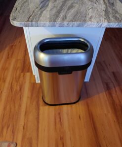simplehuman 50 Liter / 13.2 Gallon Slim Open Top Trash Can, Commercial Grade Heavy Gauge Brushed Stainless Steel 50 Liter Slim 33 71xB18cwU2L