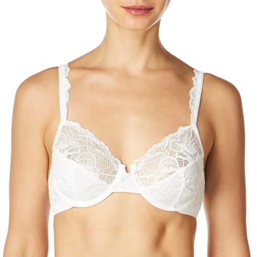 Bali Lace Desire Underwire Bra, Full-Coverage Lace Bra with Underwire Cups, Plunging Underwire Bra for Everyday Comfort 38DD White