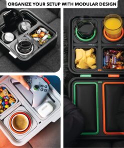 CouchConsole Original Tray - Drinks & Snacks Sofa Caddy with Armrest, Table with Phone Stand- TV Remote Control Storage and Organizer - for Living Rooms, RV, and Cars, Black/Gray Black and Gray 30 71xEga5695L