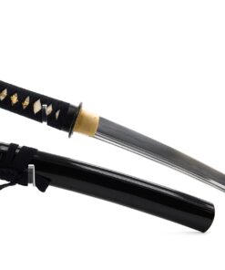 Alternative view of Handmade Sword - Japanese Style Samurai Tanto Swords, Functional, Hand Forged, 1045 Carbon Steel, Heat Tempered, Full Tang, Sharp, Musashi Tsuba, Black Wooden Scabbard