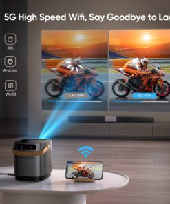 5G WiFi Bluetooth Projector, TOPTRO TR23 Outdoor Projector 1080P Supported 15000 Lumen, Mini Projector with 360 Degree Surround Sound, Dust-Proof, Projector Compatible with TV Stick, iOS, Android, PS5 Grey 34 71xI2Ex8tuL