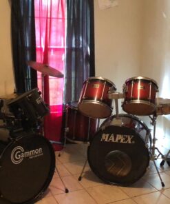 Gammon Percussion Full Size Complete Adult 5 Piece Drum Set with Cymbals Stands Stool and Sticks, Black 32 71xIvEJmQ6L