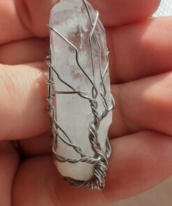 Top Plaza Natural Raw Stone Healing Crystal Necklace Silver Tree Of Life Wire Wrapped Clear Quartz Point Pendant For Womens Ladies 33 71xKG7dsaDL