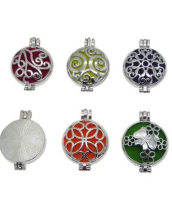 Alternative view of Wholesales 12pcs Mixed Silver 32mm Round Aromatherapy Pendant Locket Essential Oil Diffuser Necklace