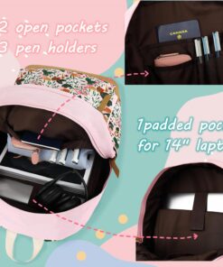 Leaper Girls Cute Floral Canvas Backpack Laptop Backpack Casual Shoulder Bag Satchel Daypack Black Black-floral 9 71xKmd0dRjL