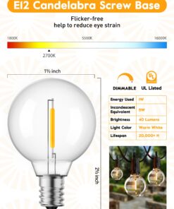 Alternative view of Brightown G40 Replacement LED Light Bulbs, 25 Pack Clear Globe Bulb fits E12 C7 Candelabra Screw Base Sockets, 1.5 Inch Dimmable Edison Light Bulbs for Indoor Outdoor Patio Decor, Warm White Clear-led