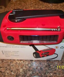 iRonsnow Solar Emergency Hand Crank Weather Radio, Portable Self Powered NOAA AM/FM Radios with SOS Alarm LED Flashlight 2000mAh Power Bank Smart Phone USB Charger for Camping (Red) 44 71xLFG7f L