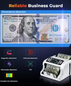 MUNBYN IMC09 Mixed Denomination Money Counter Machine, Value Counting, UV/MG/IR/MT Bill Counter, 3.5" TFT Display Money Counting Machine, USD, EUR, GBP, MXN Cash Counter for Business, 2 Years Warranty 16 71xLd260wUL