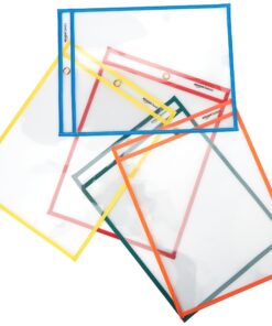 Amazon Basics Heavy Duty Dry Erase Ticket Holder Pockets, Clear Film With Multicolored Fabric Edge, 8.5" X 11", Pack of 25 19 71xNQ mCaOL