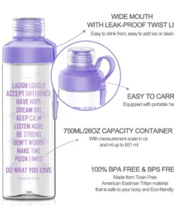 Artoid Mode 25oz Motivational Fitness Workout Sports Water Bottle with Time Marker & Measurements, Carbonation Friendly Dishwasher Safe and BPA Free Purple 10 71xNkxO7zAL