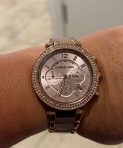 Michael Kors Parker Women's Watch, Stainless Steel and Pavé Crystal Watch for Women with Steel, Leather, or Silicone Band Blush/Rose gold 24 71xQPhy91L