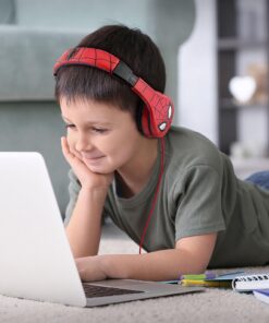 eKids Spiderman Kids Headphones, Adjustable Headband, Stereo Sound, 3.5Mm Jack, Wired, Tangle-Free, Volume Control, Childrens Headphones Over Ear for School Home, Travel 18 71xRYZ3cwL