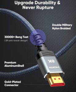 10K 8K HDMI 2.1 Cable 2-Pack 6.6FT, Highwings Certified 48Gbps Ultra High Speed Slim HDMI Cord, Support 4K@120Hz 8K@60Hz, HDCP 2.2&2.3, Dynamic HDR,eARC,DTS:X, Compatible with Roku TV/HDTV/PS5/Blu-ray 6.6 feet Grey 18 71xUMXCsv2L