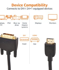 Amazon Basics HDMI A to DVI Adapter Cable, Bi-Directional 1080p, Gold Plated, Black, 10 Feet, 1-Pack 10 ft 26 71xWdnPMX9L
