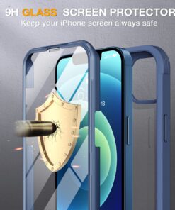 Miracase Glass Case for iPhone 12/ iPhone 12 Pro 6.1 inch (2020), Full-Body Clear Bumper Case with Built-in 9H Tempered Glass Screen Protector for iPhone 12/ iPhone 12 Pro,Dark Blue Dark Blue iPhone 12/12 Pro 6.1'' 25 71xXPEuQytL