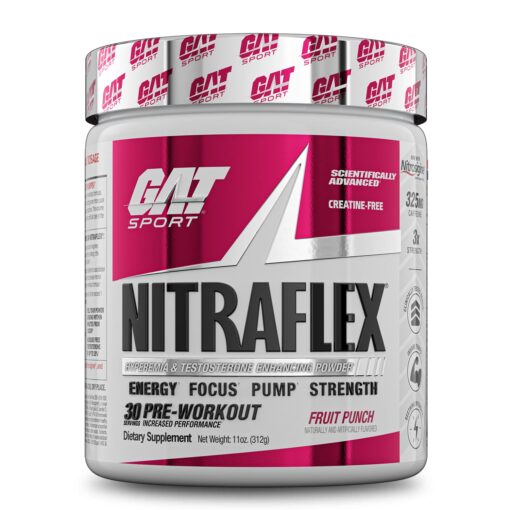 GAT SPORT Nitraflex Advanced Pre-Workout Powder, Increases Blood Flow, Boosts Strength and Energy, Improves Exercise Performance, Creatine-Free (Fruit Punch, 30 Servings) Fruit Punch 11 Ounce (Pack of 1) Standard Packaging