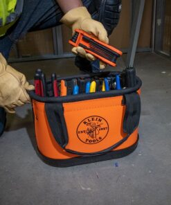 Klein Tools 5144HBS Hard-Body Bucket, Oval Tool Bucket Organizer with Knife Sheath and 14 Other Pockets, Orange/Black 16 71xYtql4ddS