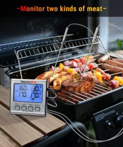 ThermoPro TP-17 Dual Probe Digital Cooking Meat Thermometer Large LCD Backlight Food Grill Thermometer with Timer Mode for Smoker Kitchen Oven BBQ, Silver 2 Probes 21 71xYx3BbqIL