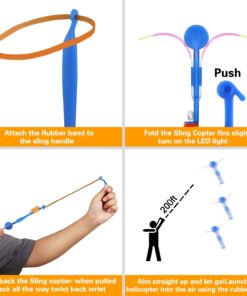 Habelyi 50pcs Led Arrow Helicopter Flying Toy Party Fun Gift Elastic Slingshot Flying Copters Birthdays Summer Day Outdoor Game for Kids 12 71xZU1Q1SML