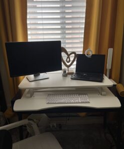 VIVO 36 inch Desk Converter, K Series, Height Adjustable Sit to Stand Riser, Dual Monitor and Laptop Workstation with Wide Keyboard Tray, White, DESK-V036KW 36" 37 71xaGfxZdL