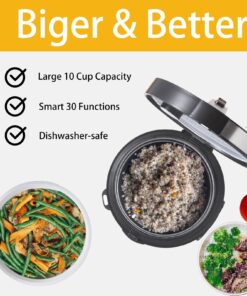 Alternative view of OCTAVO 10 Cup(uncooked) Rice Cooker with 31 Functions, 24-Hour Delay Timer, Digital Cool-Touch Rice Grain Cooker with Food Steam Tray, Silver 20 Cup Cooked