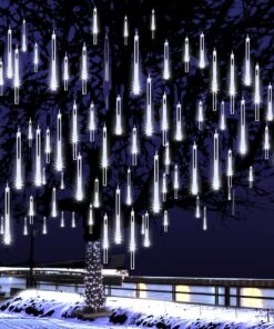 Adecorty Christmas Lights Outdoor, Meteor Shower Lights 12 inch 8 Tubes Snow Falling Rain Cascading Icicle Lights for Xmas Tree, Christmas Decorations Outdoor, Luces de Navidad para Exterior (White) 12 in White 13 71xeyXpORoL
