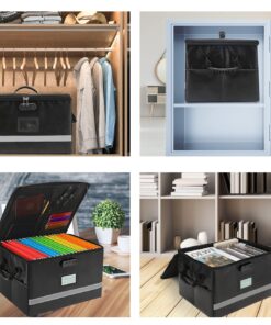 EXLIFBAG File Organizer, Fireproof File Box with Lids, Important Document Organizer Box with Lock, Portable File Folder Organizer with Handle Black 1 Layer 55 71xf M1qr9L