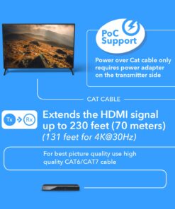 OREI 4K HDMI Over Ethernet CAT6/CAT7 Extender, Extender RJ45 4K@30Hz Upto 130 Ft 1080P Upto 230 FT Full HD POC Transmitter & Receiver IR Loop Out (EX-230C) 15 71xfA9XyU8L