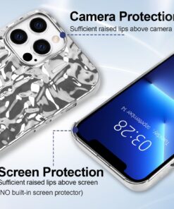 Anuck for iPhone 13 Pro Max Case, Cute Luxury Shiny Tin Foil Pleated Design for Women Girls Sparkly Electroplated Phone Case Slim Fit Flexible Soft TPU Shockproof Protective Case Cover 6.7", Silver 7 71xfCWWirL