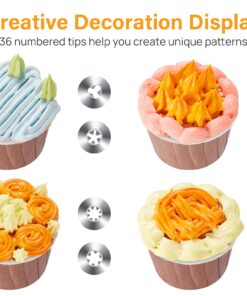 Kootek 42pcs Piping Bags and Tips Set, Cake Decorating Supplies Kits for Baking with 36 Numbered Frosting Icing Tips, 2 Reusable Pastry Bags, Easy Carry Storage Box and Other Baking Tools 28 71xh2 wxeSL