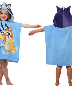 Jay Franco Bluey Piggyback Bath/Pool/Beach Hooded Poncho - Super Soft & Absorbent Cotton Towel, Measures 22 x 22 Inches (Official Bluey Product) Blue - Bluey 16 71xhCpM36tL