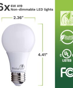 Bioluz LED 40 Watt LED Light Bulbs 2700K Warm White 6 Watts = 40W Non-Dimmable A19 LED Light Bulbs 6 Pack 6 Count (Pack of 1) 24 71xiqFnsVbL