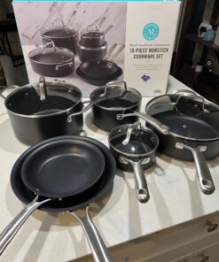 Martha Stewart Bosworth 10 Piece Hard Anodized Nonstick Aluminum Cookware Set - Black 33 71xkh7wFtWL