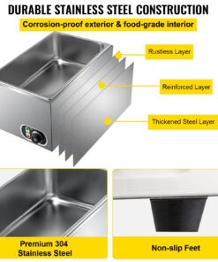 VEVOR Steam Table Warmer, 27 Qt Commercial, Full Size Countertop Food Warmer, Stainless Steel Electric, 1000W Buffet Food Warmer with Lid for Catering and Restaurant 27Qt 16 71xmZS94zLL