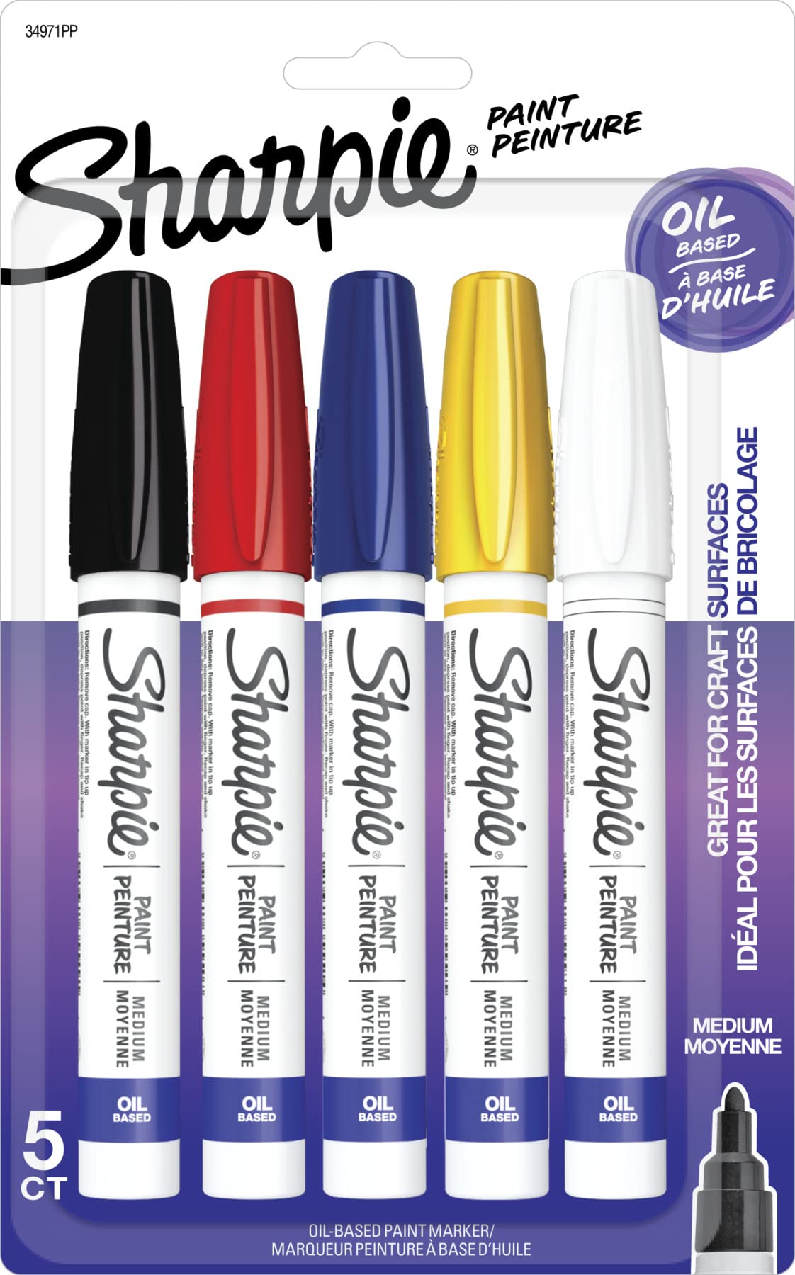 SHARPIE Oil-Based Paint Markers, Medium Point, Assorted Colors, 5 Count (Packaging May Vary) - Great for Rock Painting Classic Assorted 5-Count Medium Tip 1 SHARPIE Oil-Based Paint Markers, Medium Point, Assorted Colors, 5 Count (Packaging May Vary) - Great for Rock Painting Classic Assorted 5-Count Medium Tip