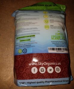 Sky Organics 5 lbs Epsom Salt - 100% Pure Magnesium Sulfate, USP Grade, Kosher, Non-GMO - Bath and Foot Soak, Soothing Body Soak. Made in USA, 45 71xo g7TEgL