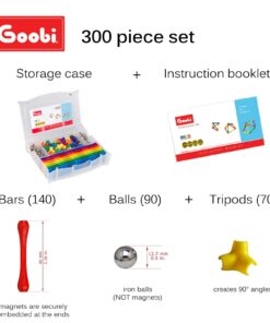Goobi 300 Piece Magnetic Building Sticks Blocks Tiles Toy Magnet 3D Construction Set STEM Educational Toys for 3 4 5 6 7 8 Year Old Kids Boys Girls Adults with Storage Box and Instruction Guide 24 71xoAJ0Er0L