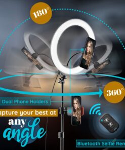 GearLight Ring Light - 10" Selfie Tripod Stand with LED Lights, Dual Phone Holders, Adjustable Height and Lighting for Recording, Makeup & Photography - Cute Room Decor Stuff & Gifts For Teen Girls 10 inch 24 71xoxsTPIDL
